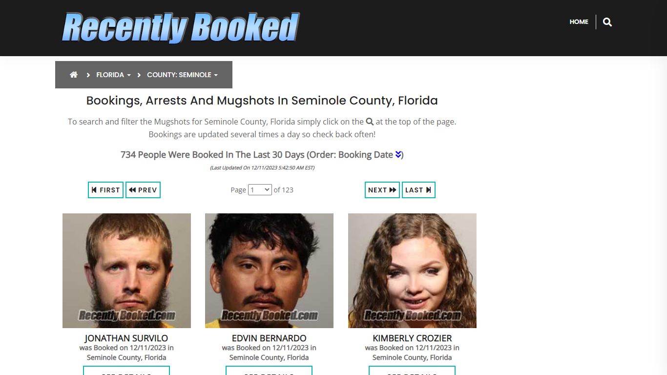 Bookings, Arrests and Mugshots in Seminole County, Florida
